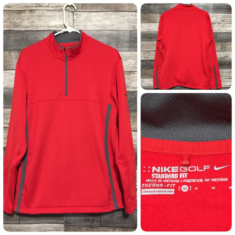 Nike Golf Standard Fit 1/4 Zip Pullover Men’s M Red Pockets Thermafit